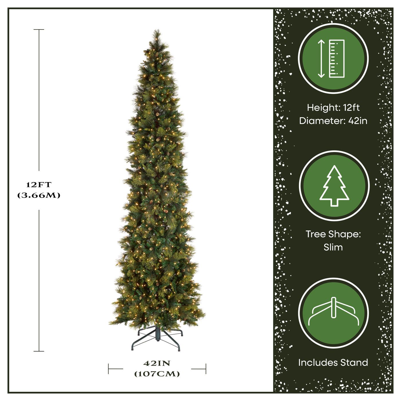 12 ft. Pre-Lit Carolina Pine Slim Tree with Clear Lights, Plug-In - National Tree Company