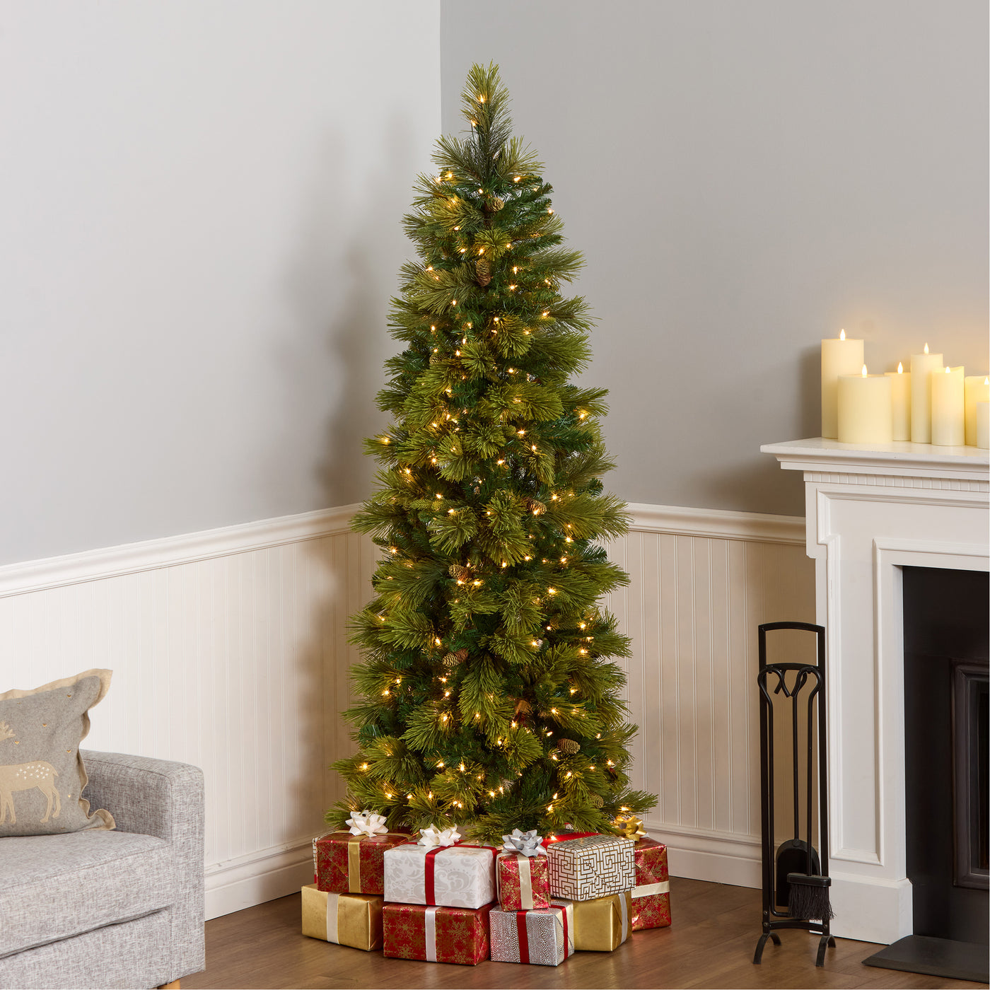 6.5 ft. Pre-Lit Carolina Pine Slim Tree with Clear Lights - National Tree Company