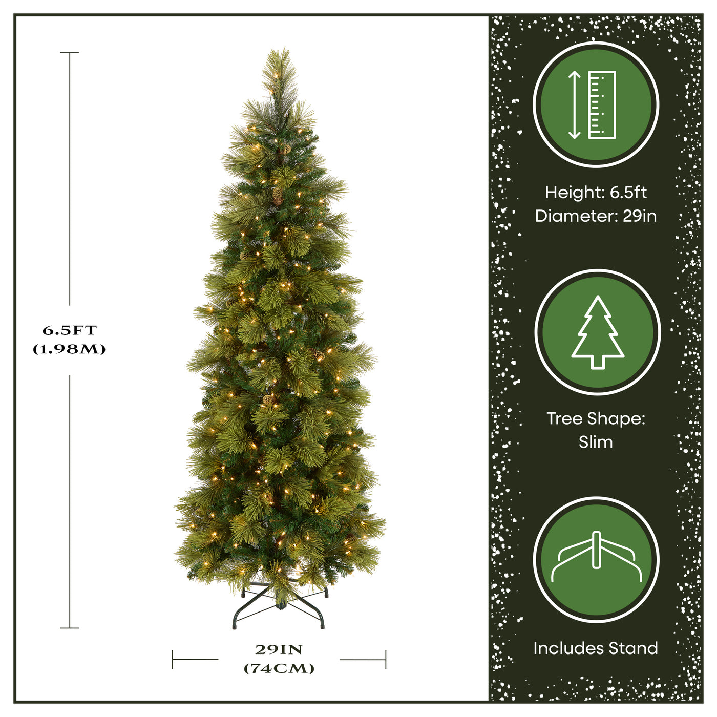 6.5 ft. Pre-Lit Carolina Pine Slim Tree with Clear Lights - National Tree Company