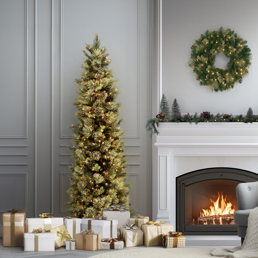 6.5 ft. Pre-Lit Carolina Pine Slim Tree with Clear Lights