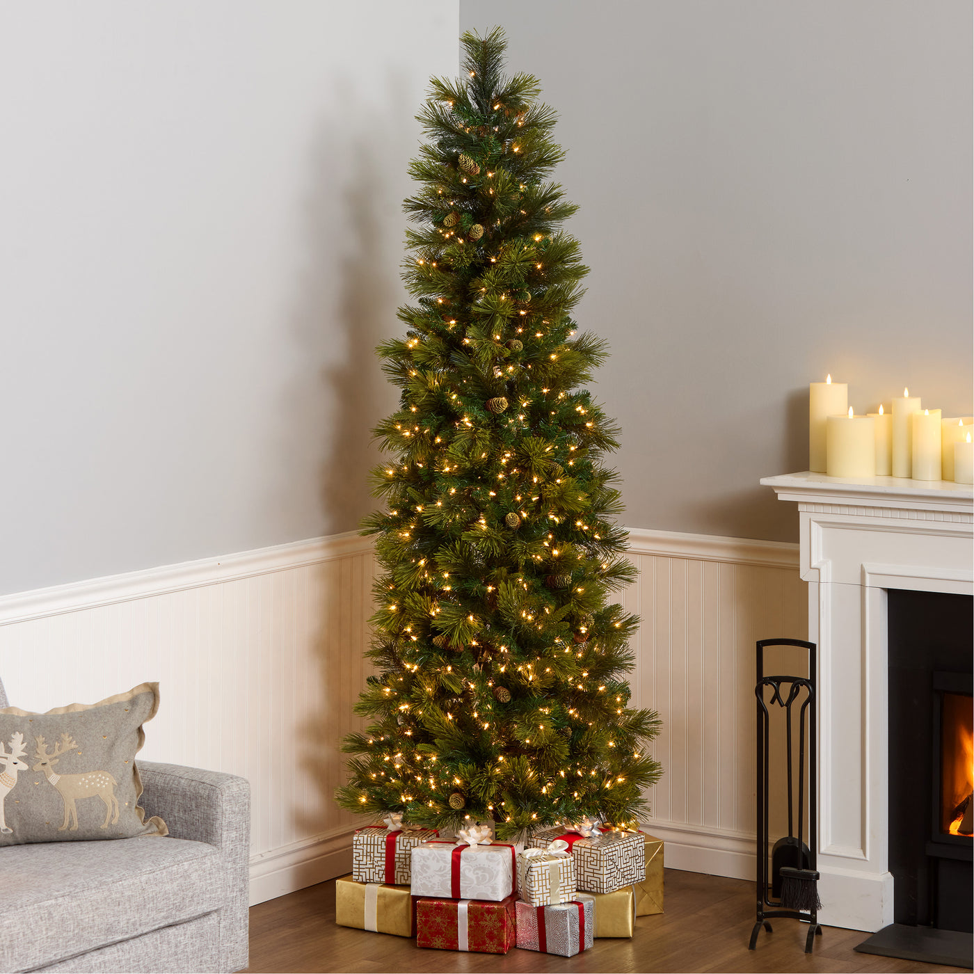 7.5 ft. Pre-Lit Carolina Pine Slim Tree with Clear Lights - National Tree Company