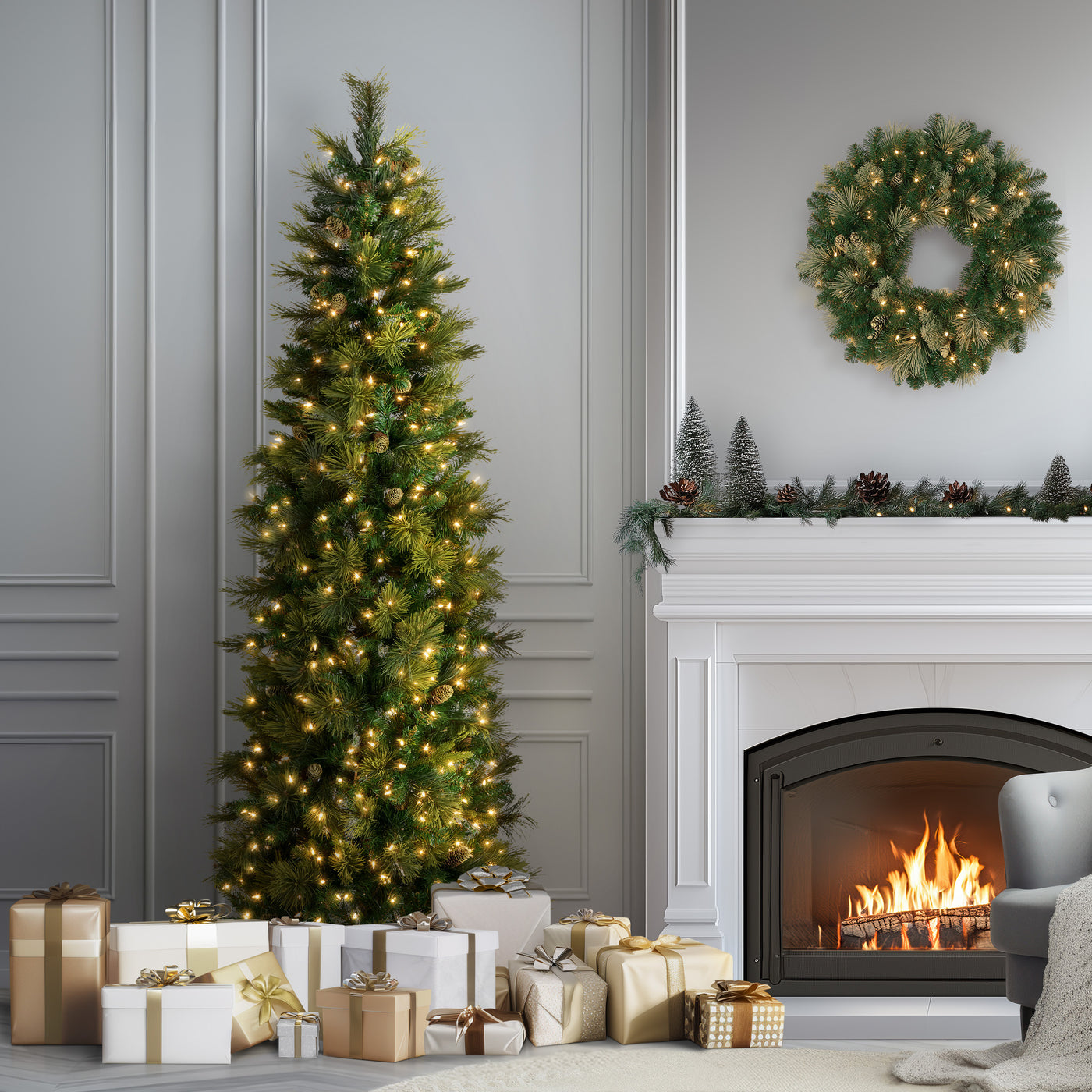 7.5 ft. Pre-Lit Carolina Pine Slim Tree with Clear Lights - National Tree Company