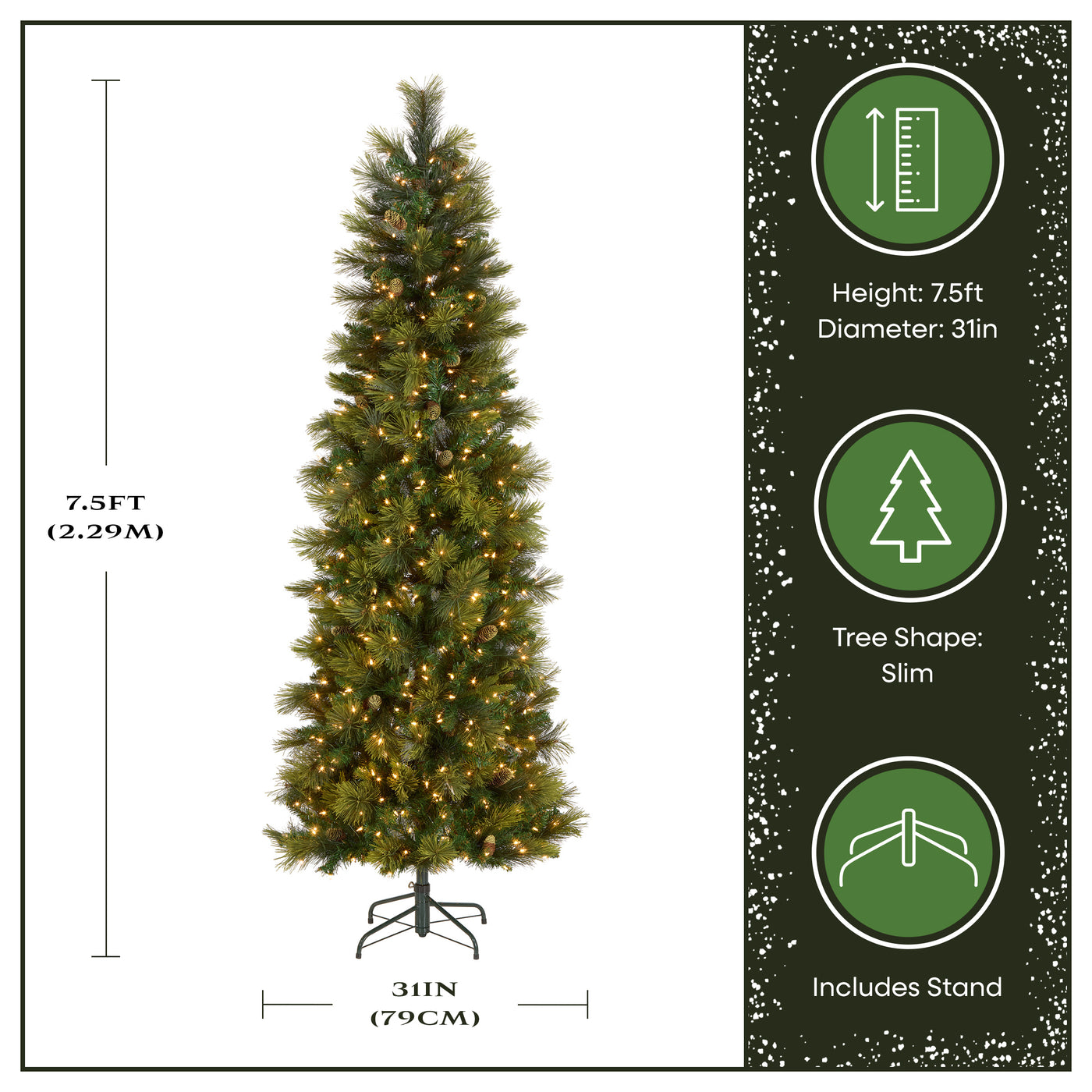 7.5 ft. Pre-Lit Carolina Pine Slim Tree with Clear Lights - National Tree Company