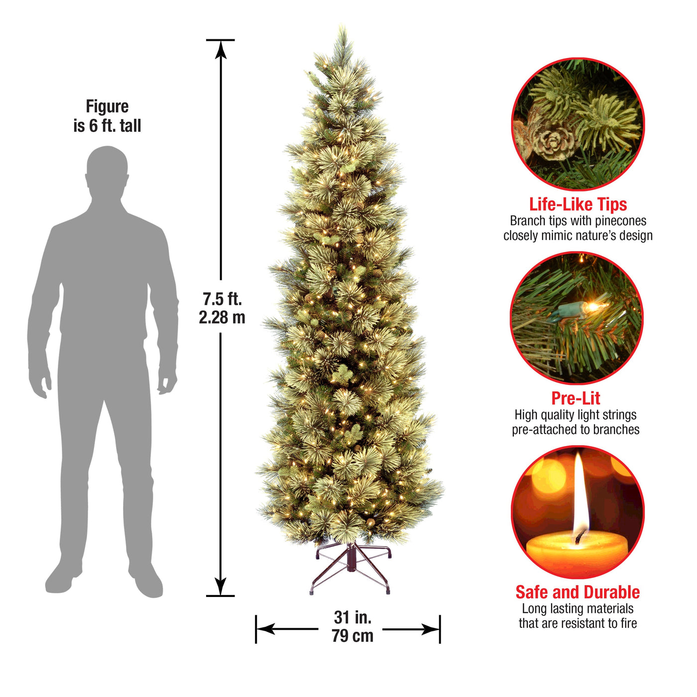 7.5 ft. Pre-Lit Carolina Pine Slim Tree with Clear Lights - National Tree Company