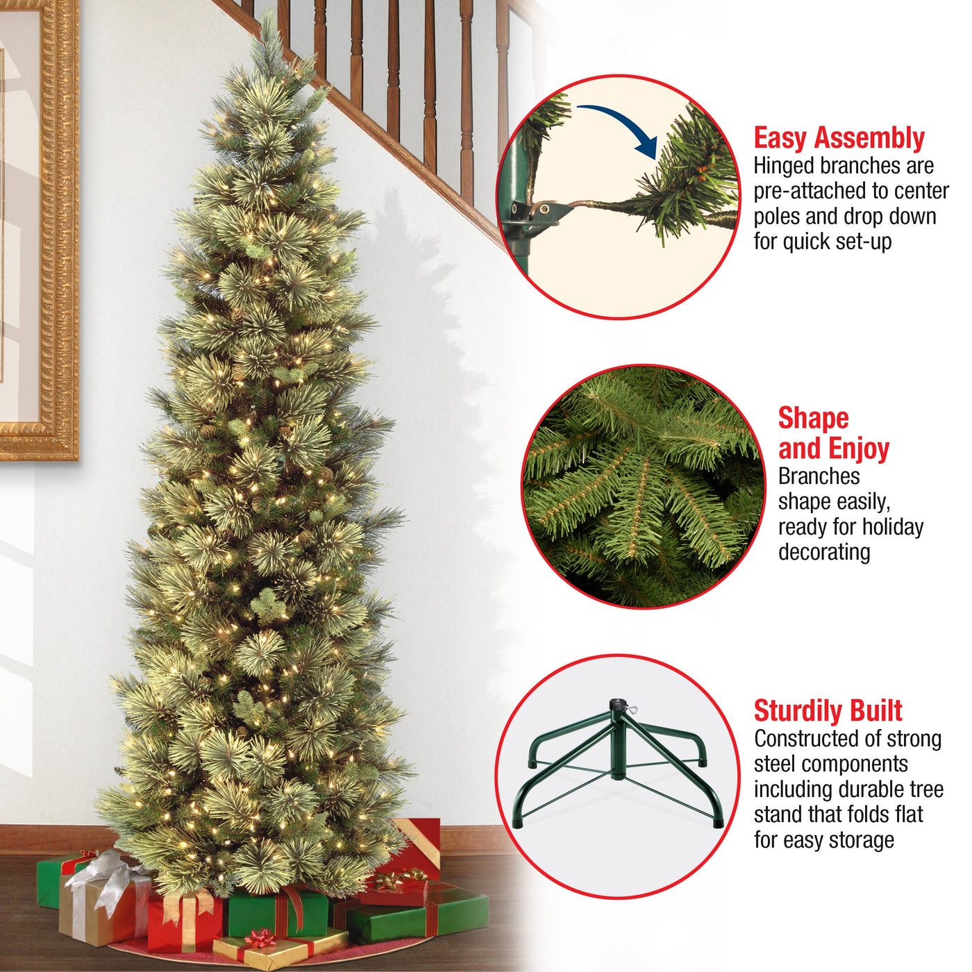 7.5 ft. Pre-Lit Carolina Pine Slim Tree with Clear Lights - National Tree Company
