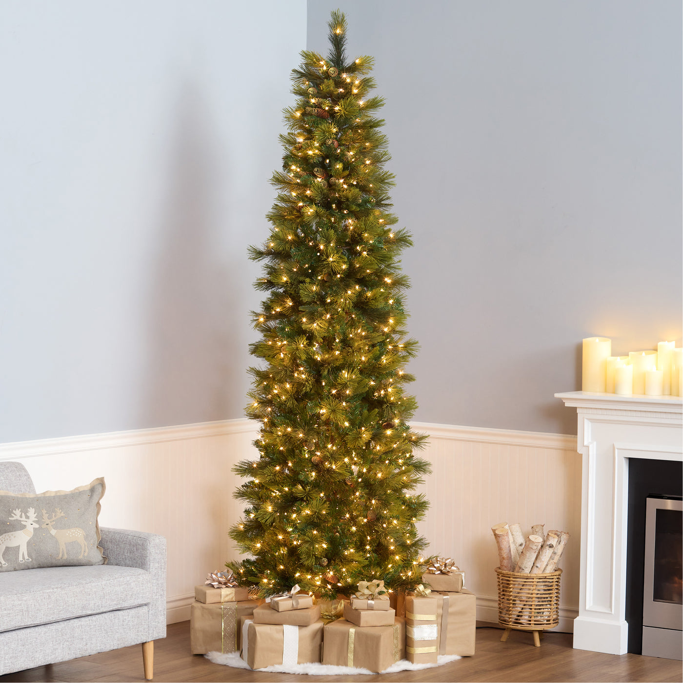 9 ft. Pre-Lit Carolina Pine Slim Tree with Clear Lights - National Tree Company