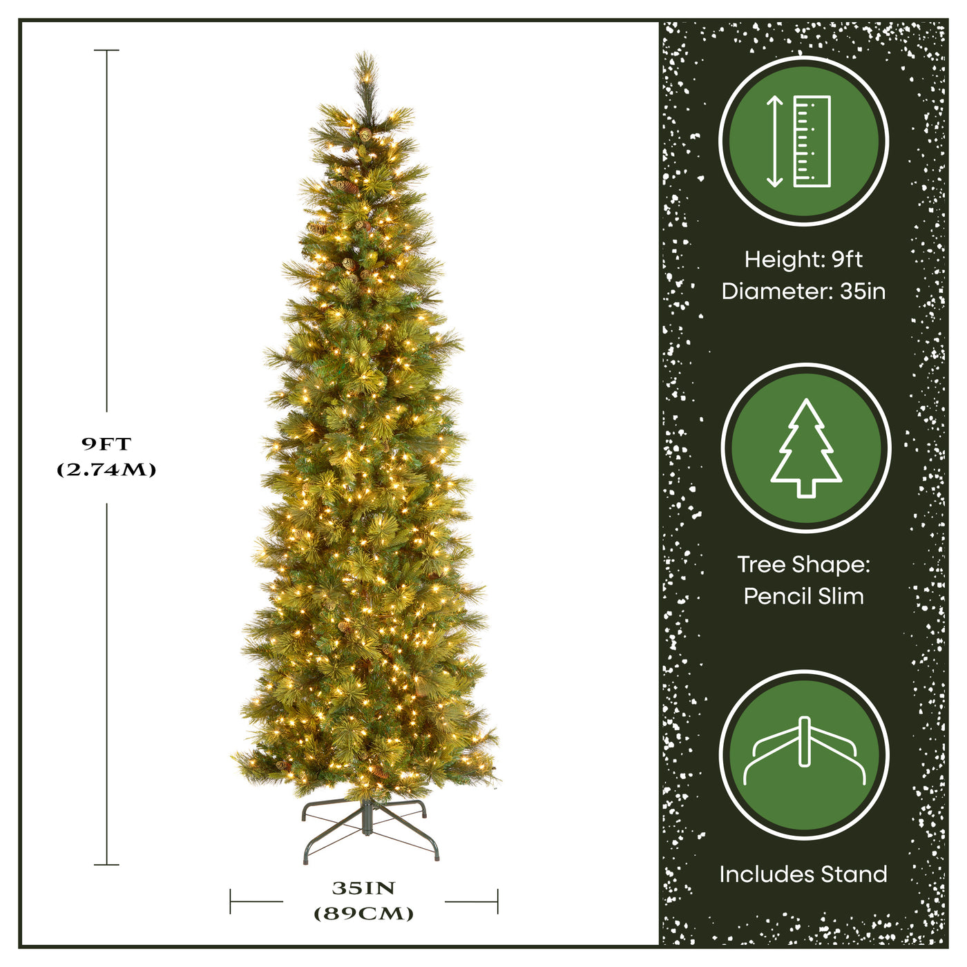 9 ft. Pre-Lit Carolina Pine Slim Tree with Clear Lights - National Tree Company
