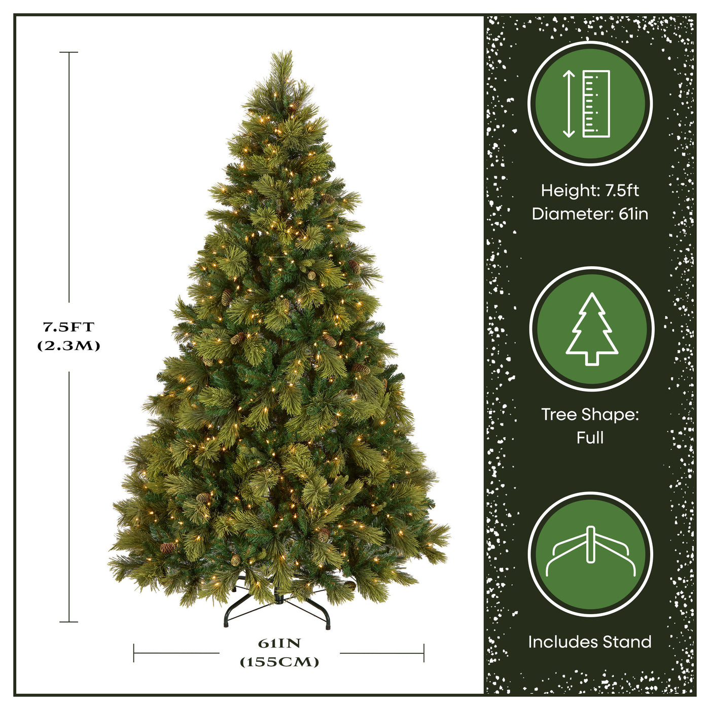 7.5 ft. Pre-Lit Carolina Pine Hinged Tree with 1000 Clear Lights, Plug-In - National Tree Company