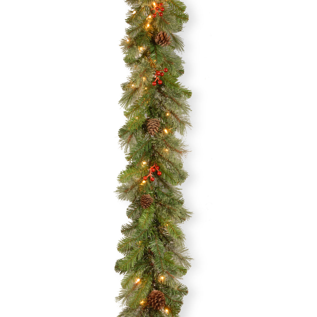 Pre-Lit Artificial Christmas Garland, Green, Cashmere Berry, White Lights, Decorated With Pine Cones, Berry Clusters, Plug In, Christmas Collection, 9 Feet