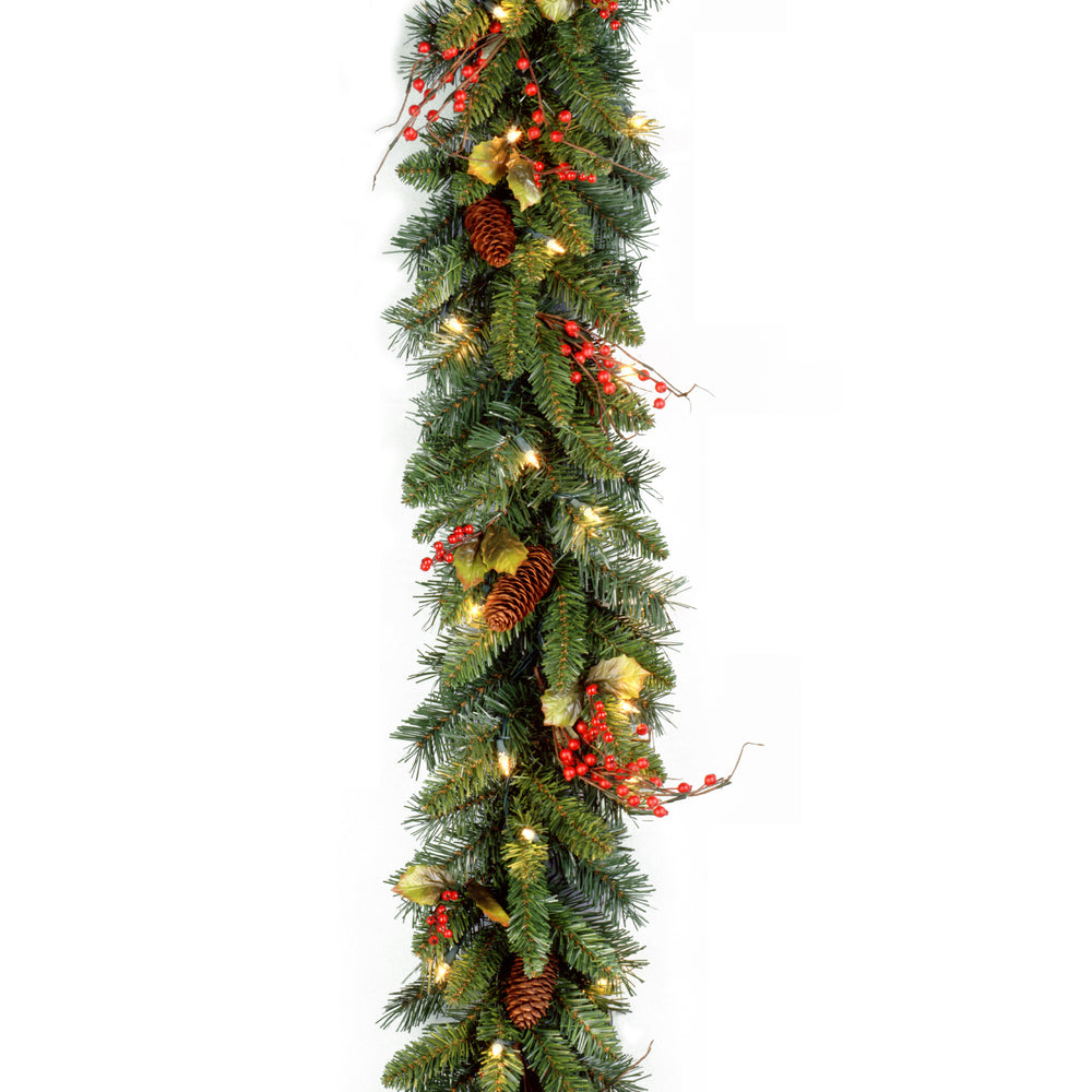 9 ft. Pre-Lit Classical Collection Garland with Clear Lights and Holly ...