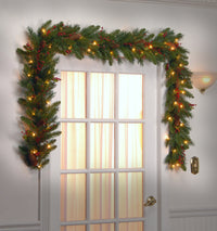 9 ft. Pre-Lit Classical Collection Garland with Clear Lights and Holly Leaves - National Tree Company