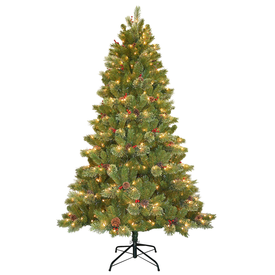 7.5 ft. Cashmere Cone and Berry Decorated with Clear Lights