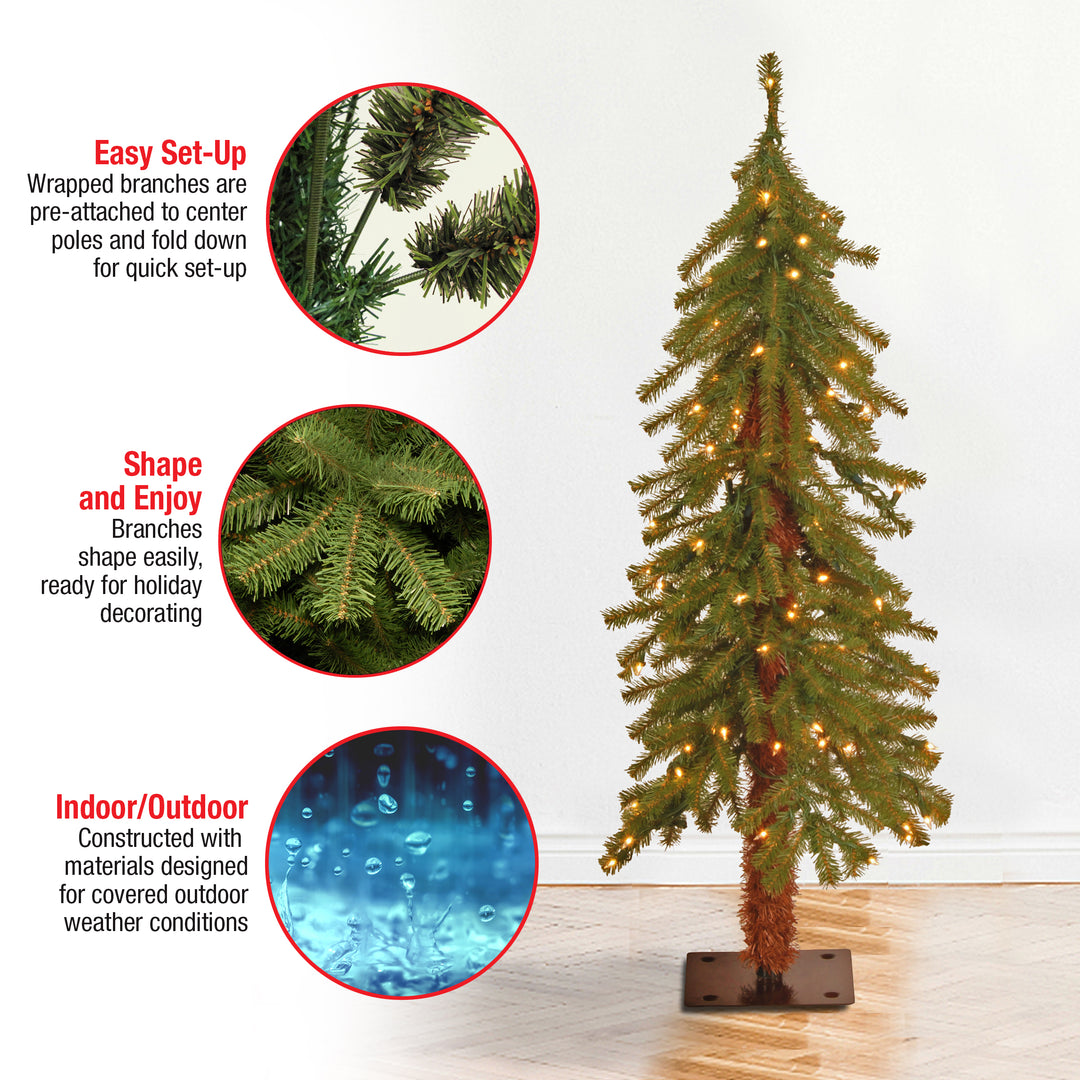 Pre-Lit Artificial Christmas Tree, Hickory Cedar, Green, White Lights, Includes Stand, 3 Feet
