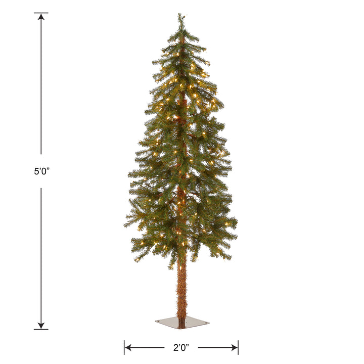 Pre-Lit Artificial Christmas Tree, Hickory Cedar, Green, White Lights, Includes Stand, 5 Feet