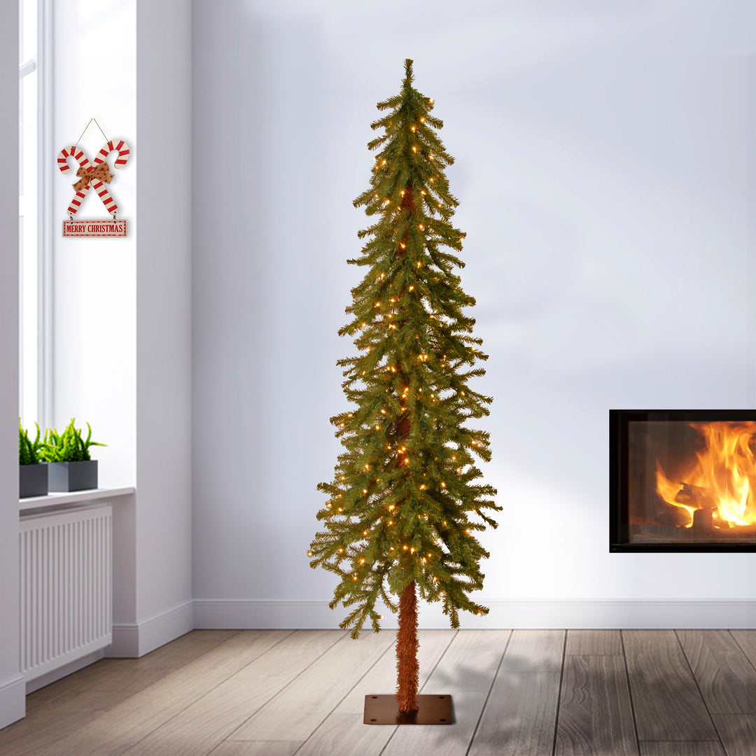 Pre-Lit Artificial Christmas Tree, Hickory Cedar, Green, White Lights, Includes Stand, 6 Feet