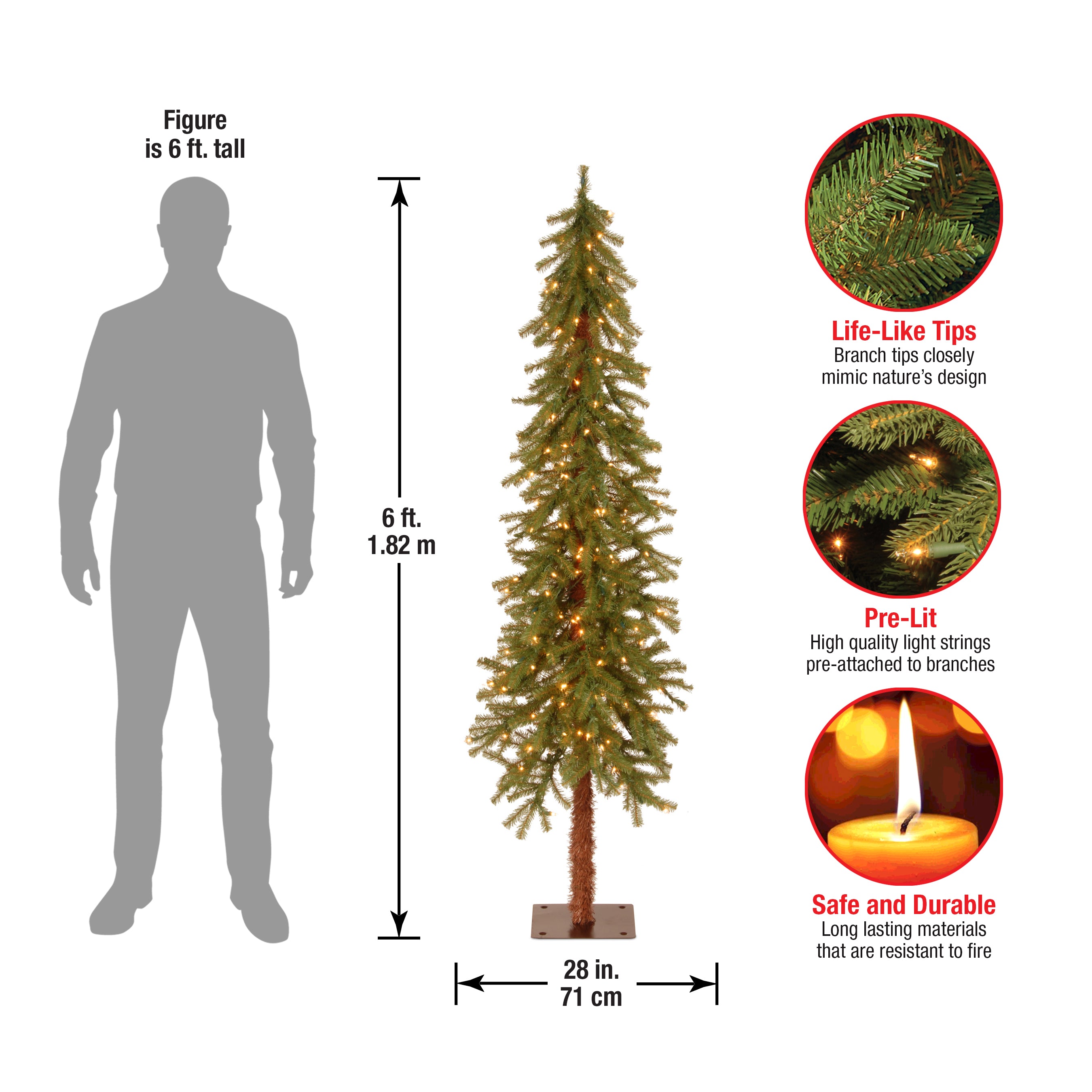 6 ft. Pre-Lit Hickory Cedar Tree with Clear Lights, Plug-In