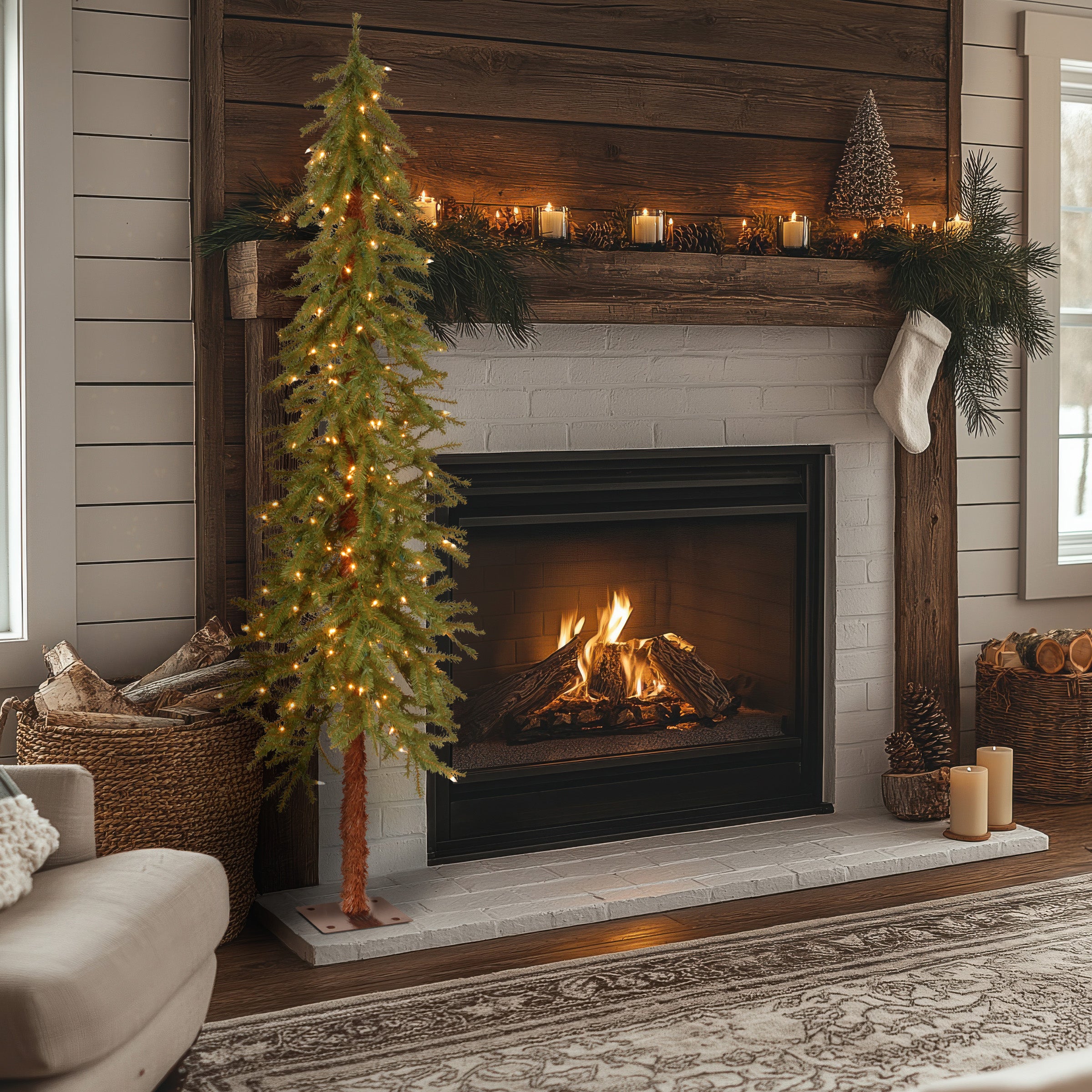 6 ft. Pre-Lit Hickory Cedar Tree with Clear Lights, Plug-In