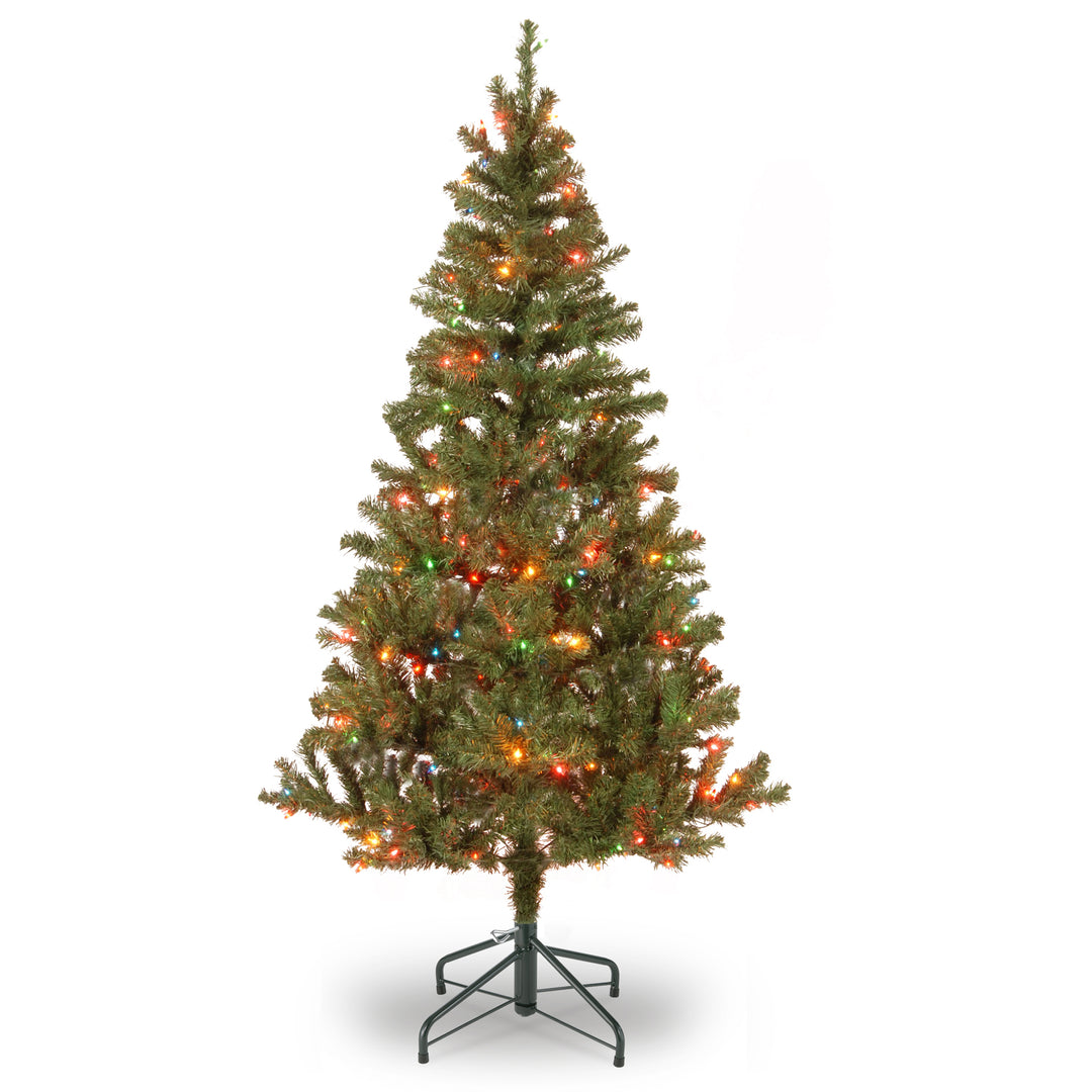 Pre-Lit Artificial Full Christmas Tree, Green, Canadian Fir Grande, Multicolor Lights, Includes Stand, 6 Feet