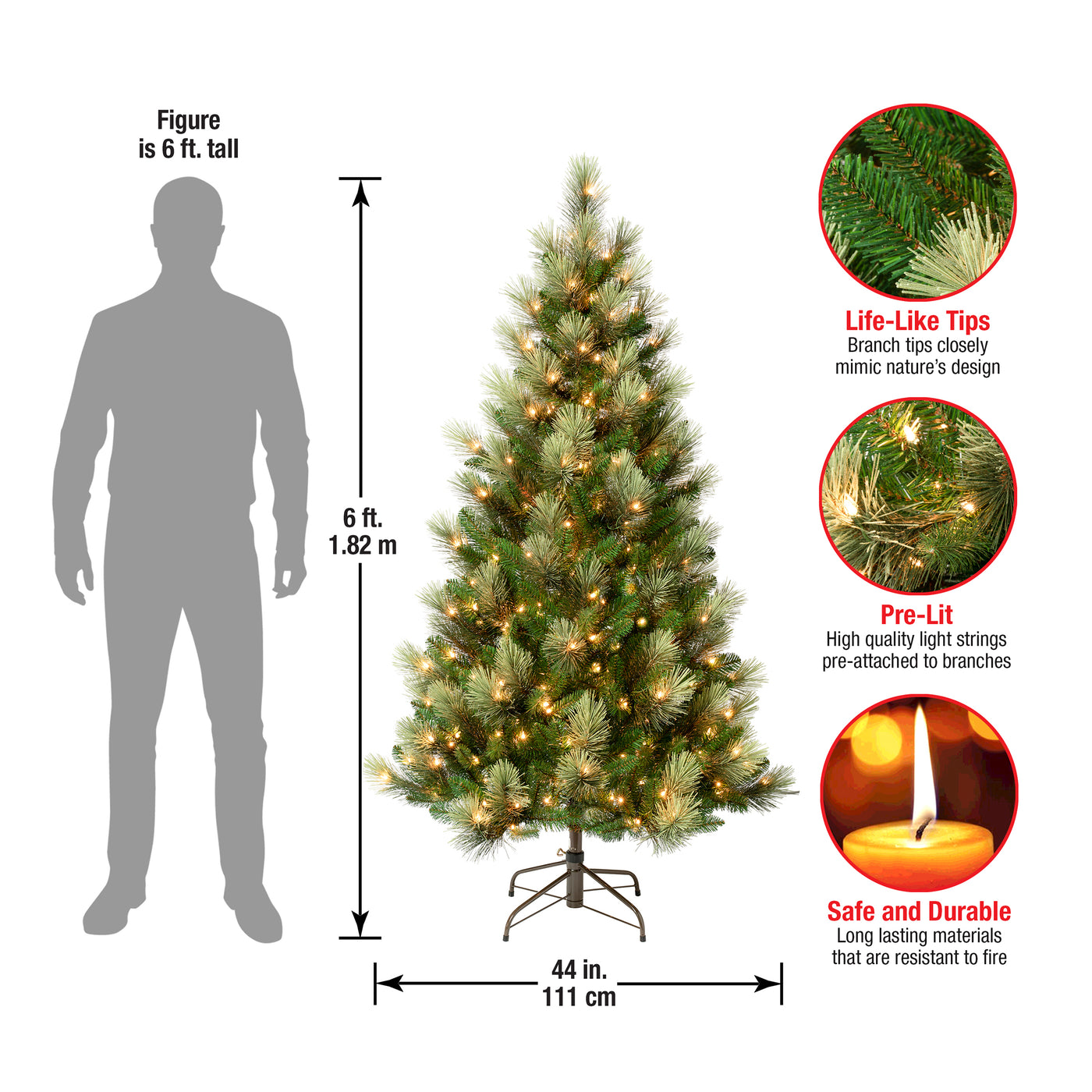 6 ft. Pre-Lit Charleston Pine Slim Tree with Clear Lights - National Tree Company