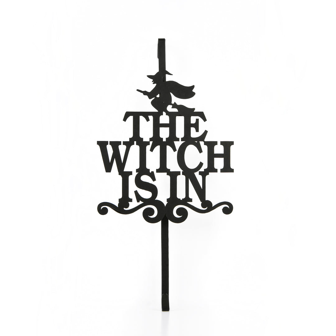 Halloween Metal Wreath Hanger, Black, 'The Witch Is In', 18 Inches