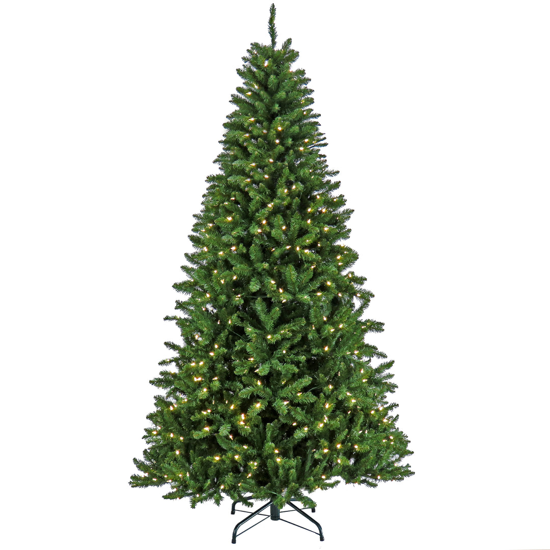 Pre-Lit Artificial Christmas Tree, Crater Pine, with Warm White LED Lights, Plug in, 7.5 ft