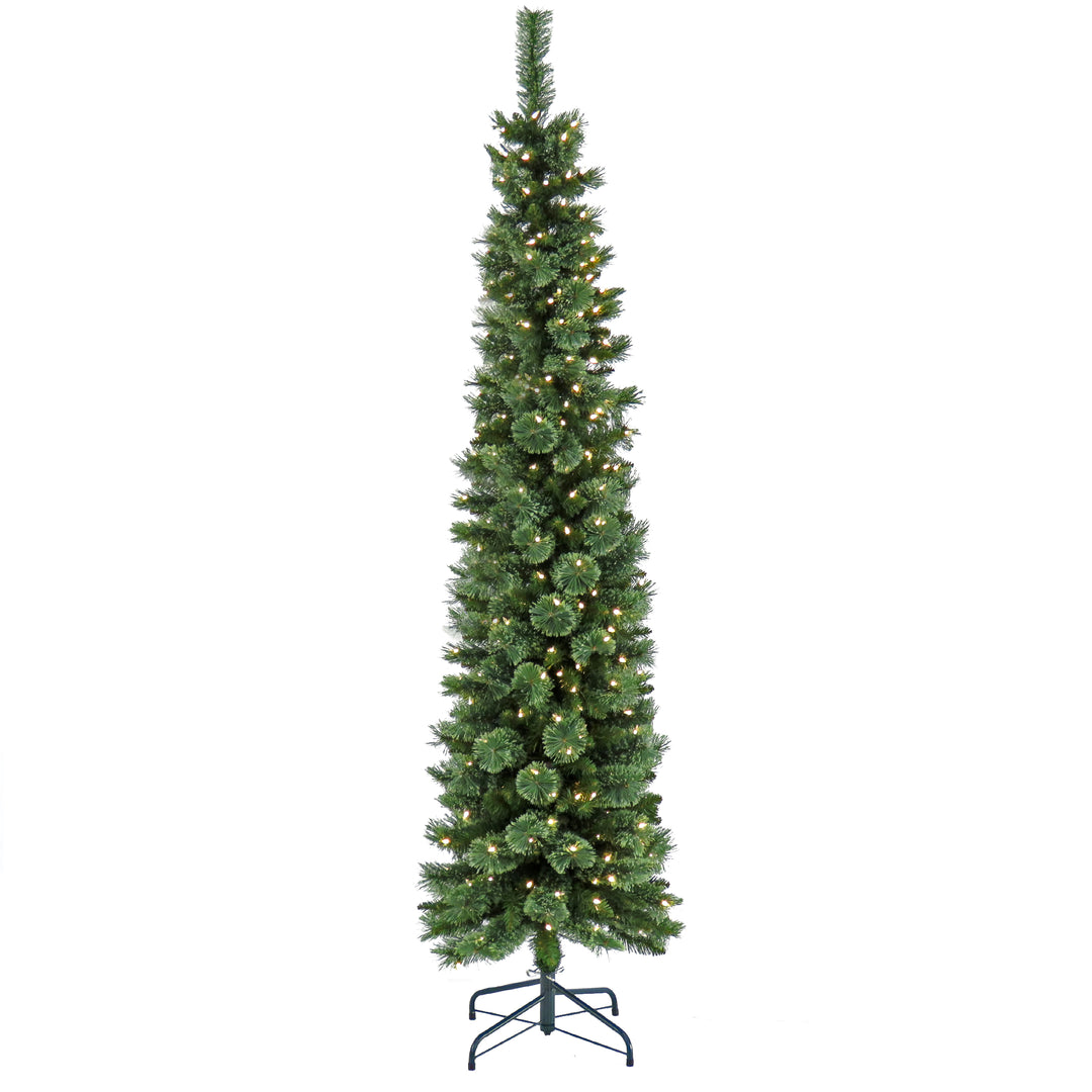 7 ft. Pre-Lit Curtis Pine Pencil Slim Tree with LED Lights