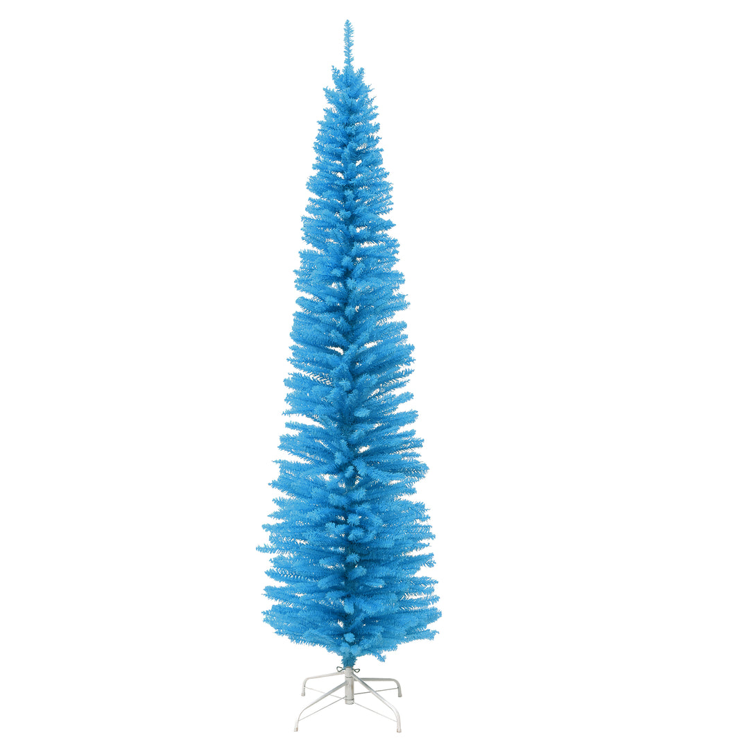 7.5 Feet Slim Light Blue Christmas Tree with White Stand