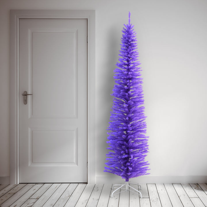 7.5 Feet Slim Lavender Christmas Tree with White Stand