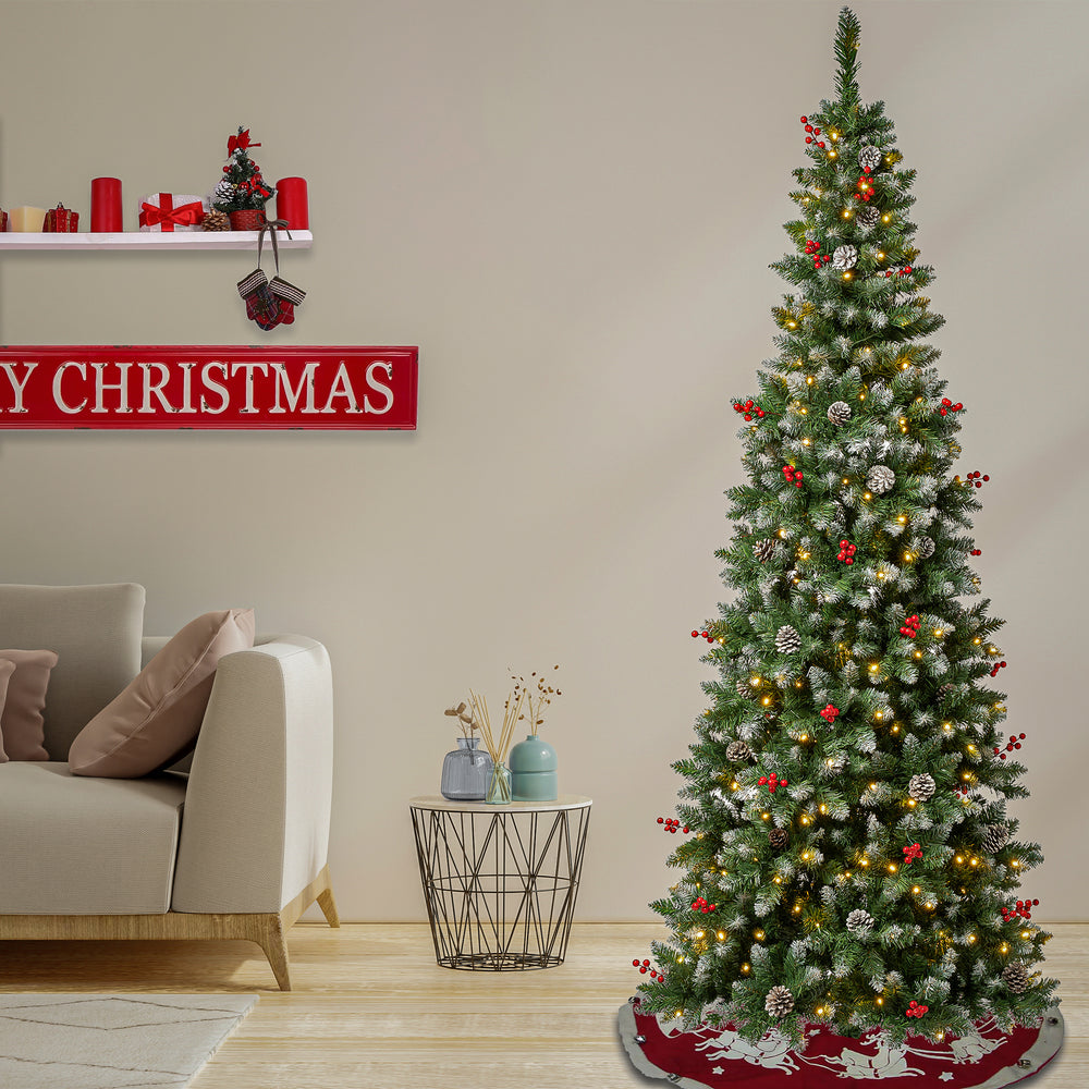 Led Tree Round Plug Shape 7.5 ft. Pre-Lit Cullen Slim Tree with Warm White LED Lights, Plug-In ...