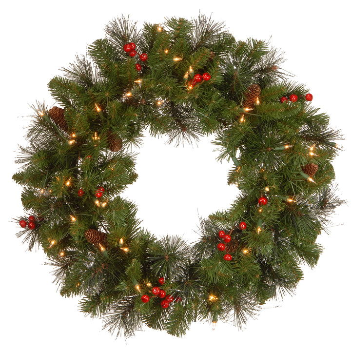 National Tree Company, Pre-Lit Artificial Christmas Wreath, Crestwood Spruce with Twinkly LED Lights, Plug in, 24 in