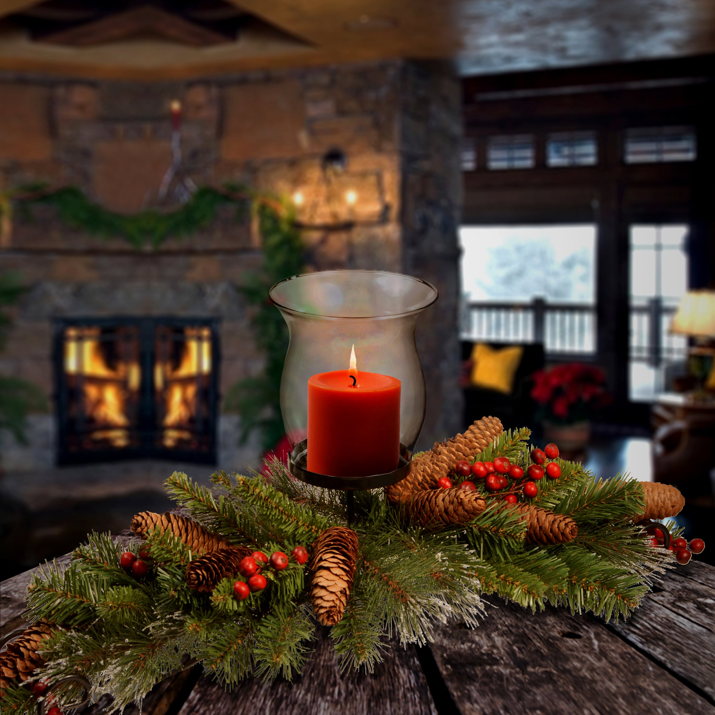 30 in. Crestwood Spruce Centerpiece and Candle Holder · National