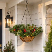 20 in. Pre-Lit Crestwood Spruce Hanging Basket with Warm White LED Lights - National Tree Company
