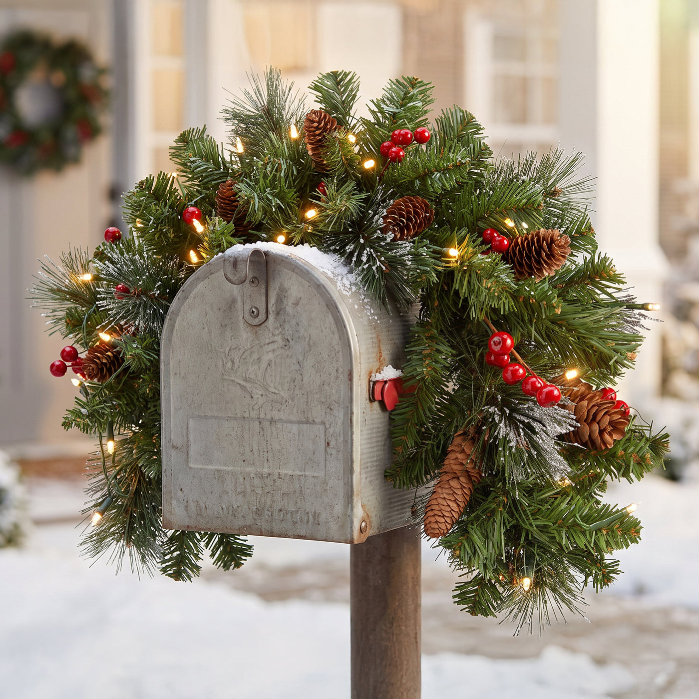 36 in. Pre-Lit  Crestwood Spruce Mailbox Swag with Warm White LED Lights - National Tree Company