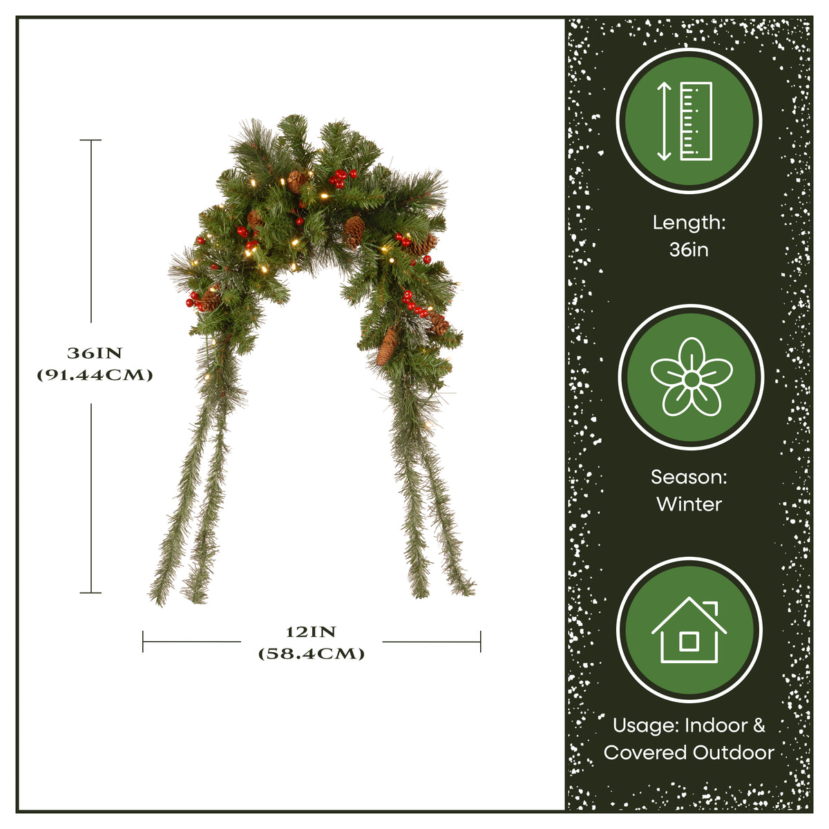 36 in. Pre-Lit  Crestwood Spruce Mailbox Swag with Warm White LED Lights - National Tree Company