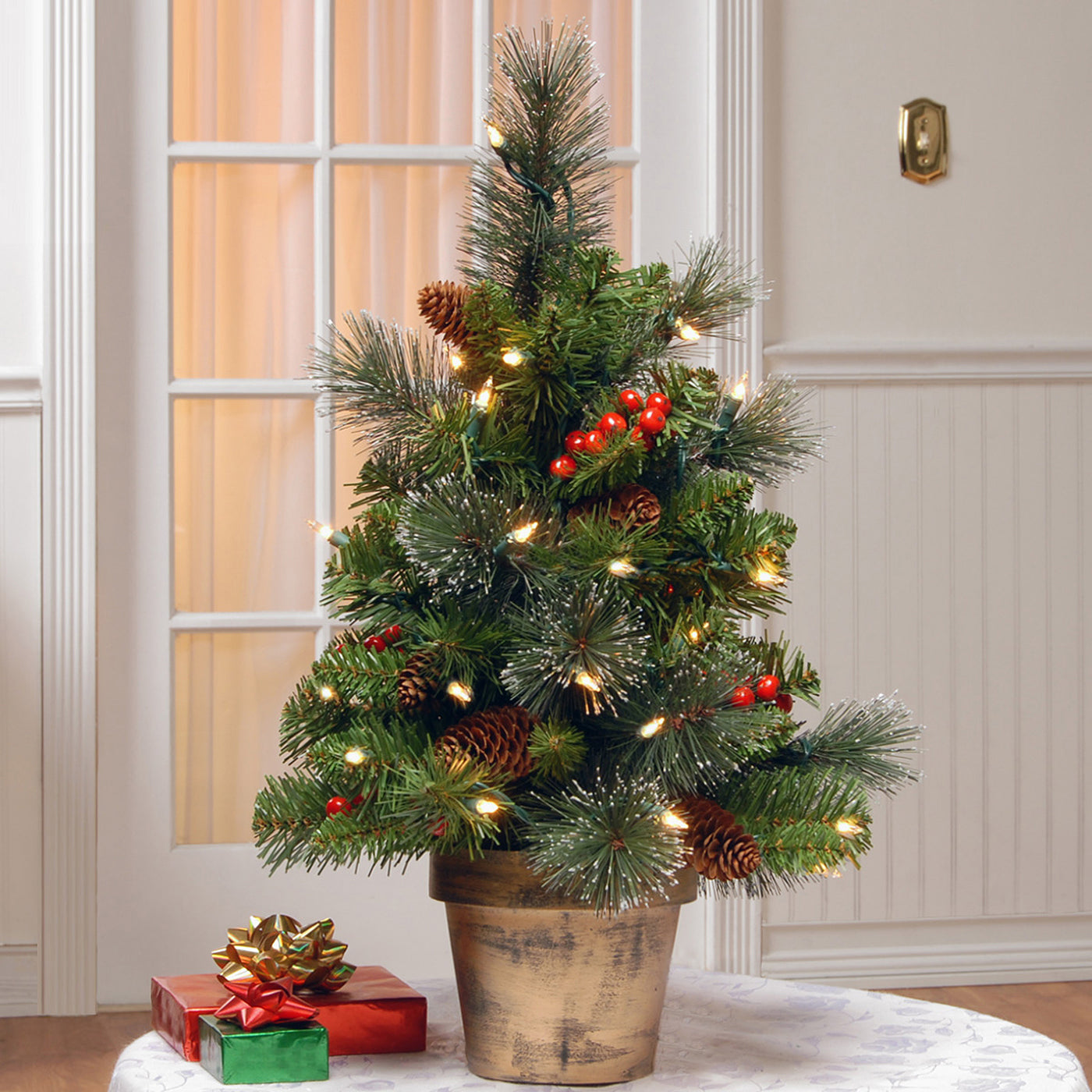 2 ft. Pre-Lit Crestwood Spruce Tree with Clear Lights - National Tree Company