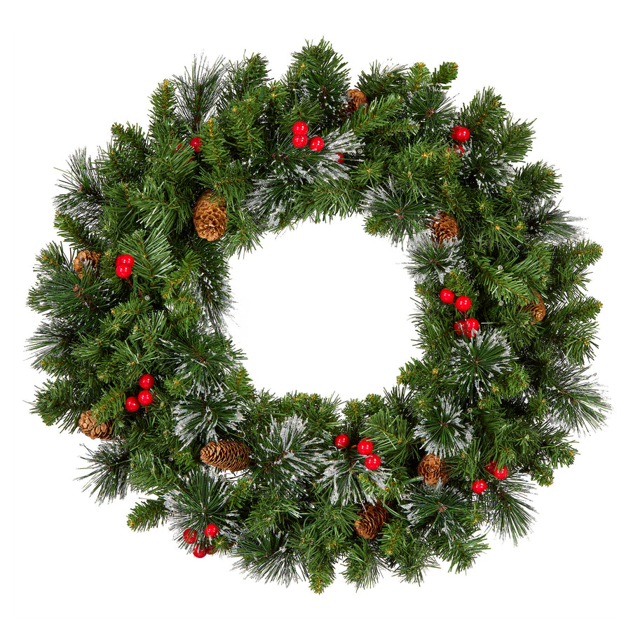 24 in. Pre-Lit Crestwood Spruce Wreath with Clear Lights, Plug-In - National Tree Company