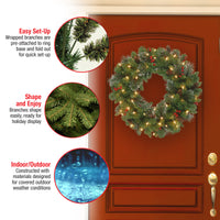 24 in. Pre-Lit Crestwood Spruce Wreath with Clear Lights - Plug In - National Tree Company