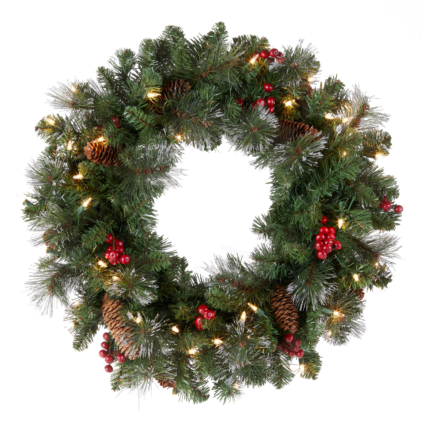 24 in. Pre-Lit Crestwood Spruce Wreath with Clear Lights - Plug In - National Tree Company