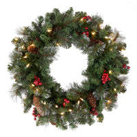 24 in. Pre-Lit Crestwood Spruce Spruce Wreath with Clear Lights - National Tree Company