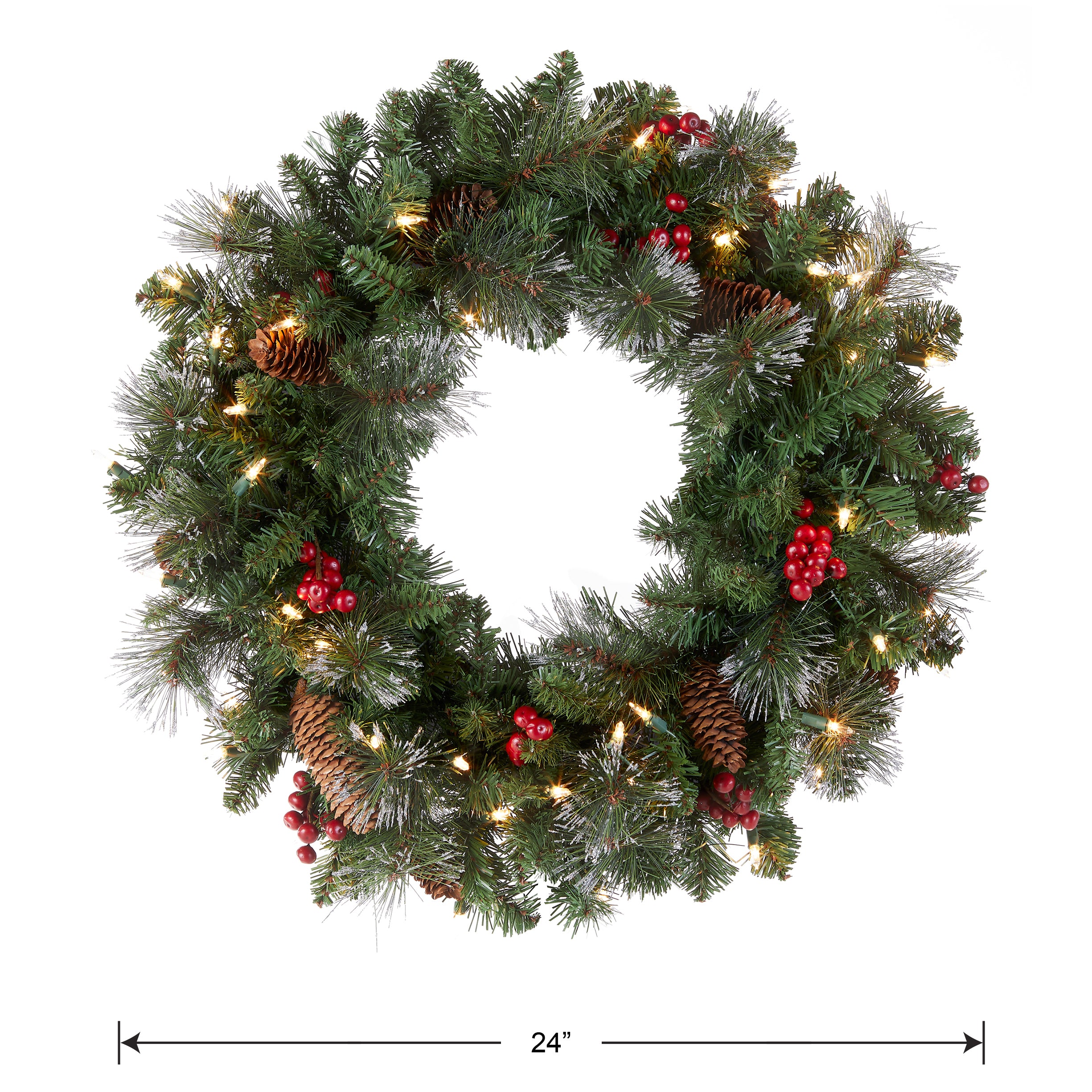 24 in. Pre-Lit Crestwood Spruce Wreath with Clear Lights, Plug-In