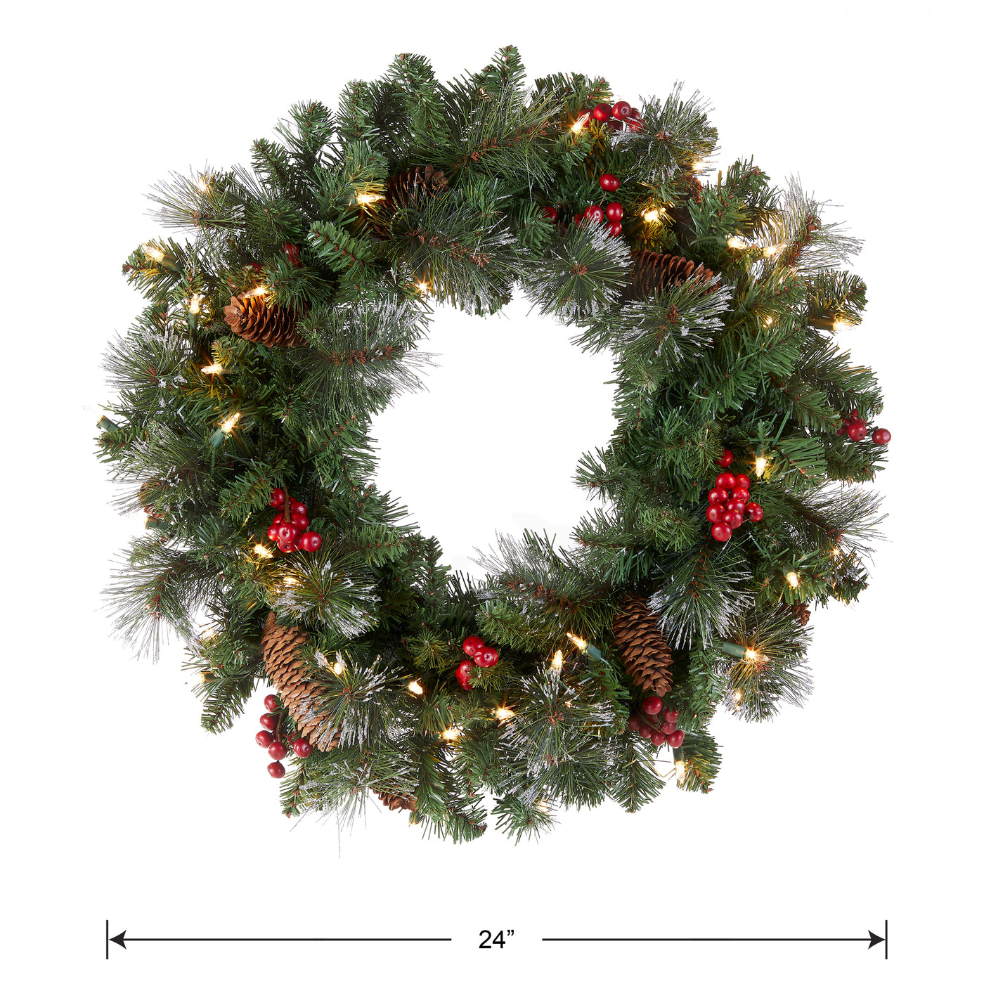 24 in. Pre-Lit Crestwood Spruce Spruce Wreath with Clear Lights - National Tree Company