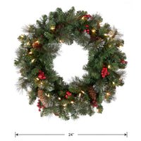 24 in. Pre-Lit Crestwood Spruce Wreath with Clear Lights - Plug In - National Tree Company