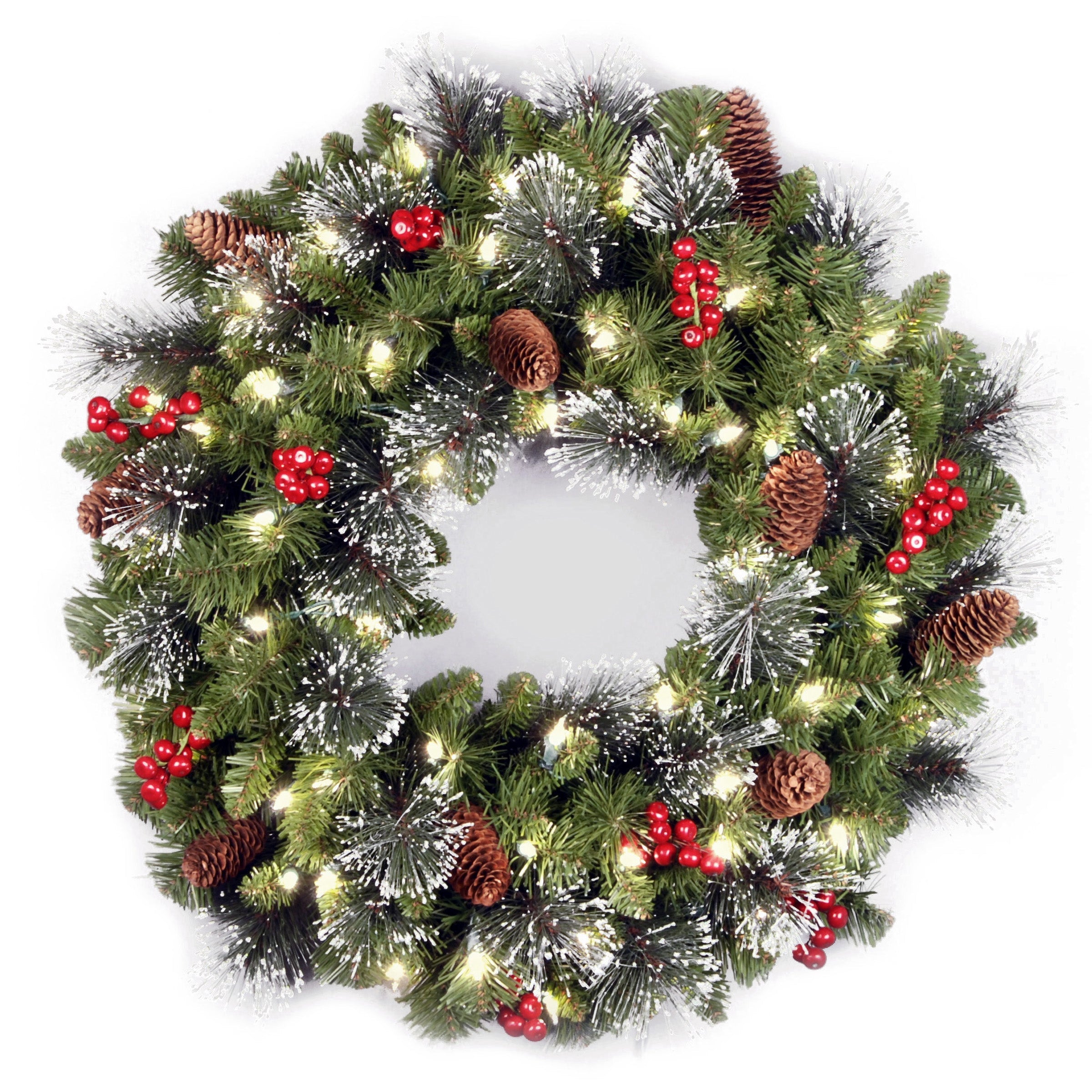 Nordic Spruce Wreath クリスマス　リース 24 in. Pre-Lit Crestwood Spruce Wreath with Warm White LED Lights