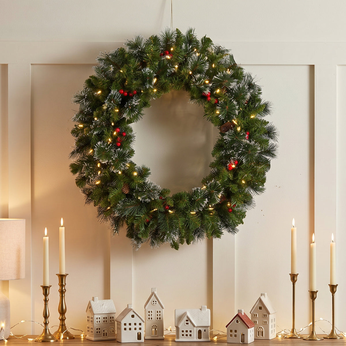 30 in. Pre-Lit Crestwood Spruce Wreath with Warm White LED Lights, Plug-In - National Tree Company