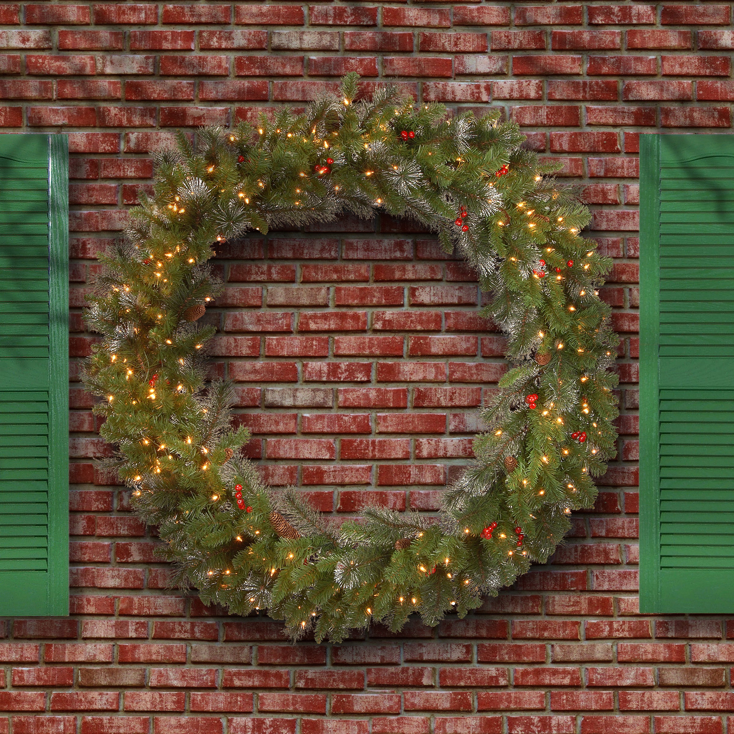 48 in. Pre-Lit Crestwood Spruce Wreath with Clear Lights