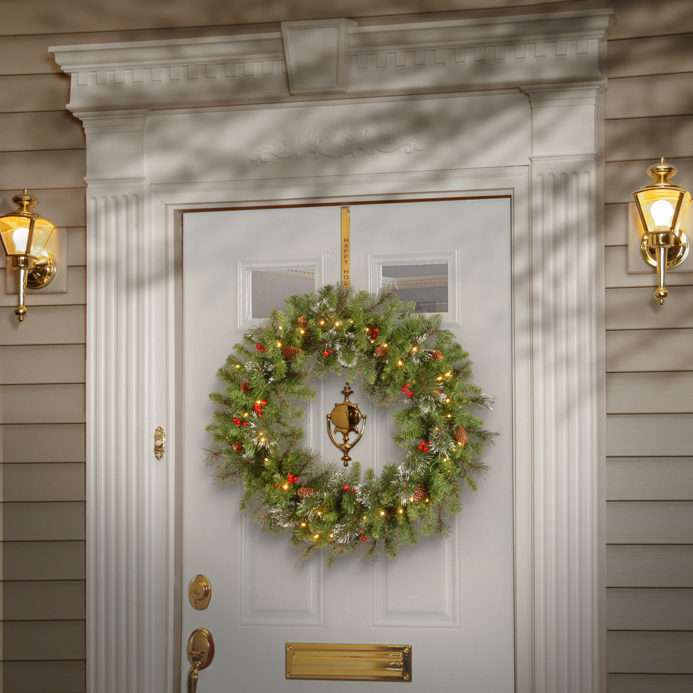 30 in. Pre-Lit Crestwood Spruce Wreath with Warm White LED Lights