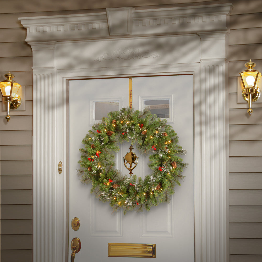 30 in. Pre-Lit White Pine Wreath with Warm White LED Lights