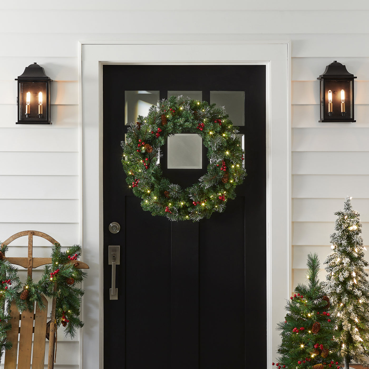 30 in. Pre-Lit Crestwood Spruce Wreath with Warm White LED Lights ...