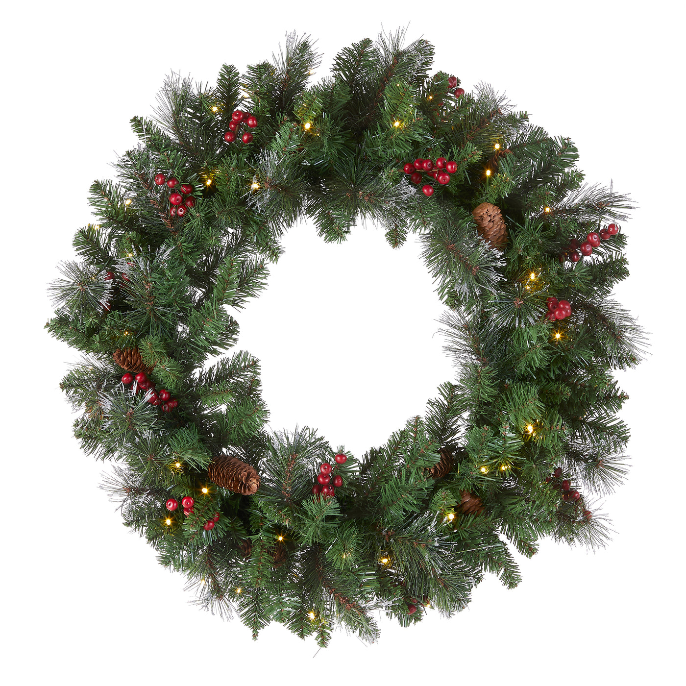 30 in. Pre-Lit Crestwood Spruce Wreath with Warm White LED Lights ...