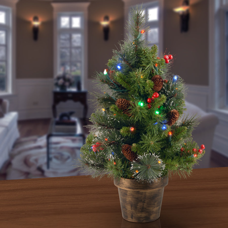 2 ft. Pre-Lit Crestwood Spruce Tree with Multicolor LED Lights